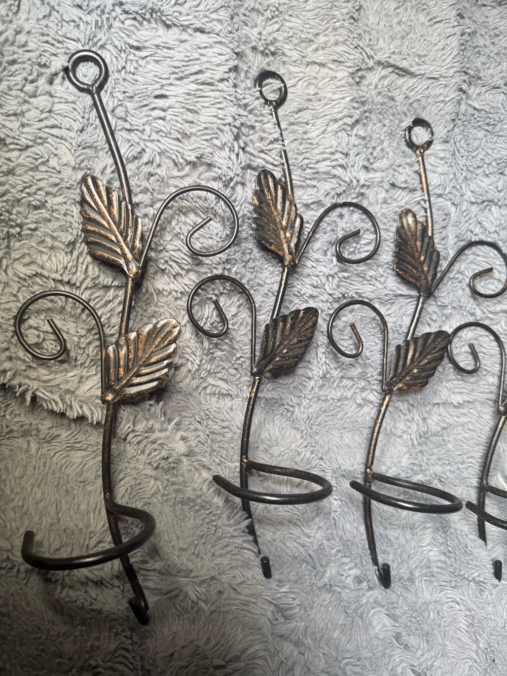 Set of 4 Vintage Wrought Iron Leaf & Vine Wall Sconces - Bronze Finish